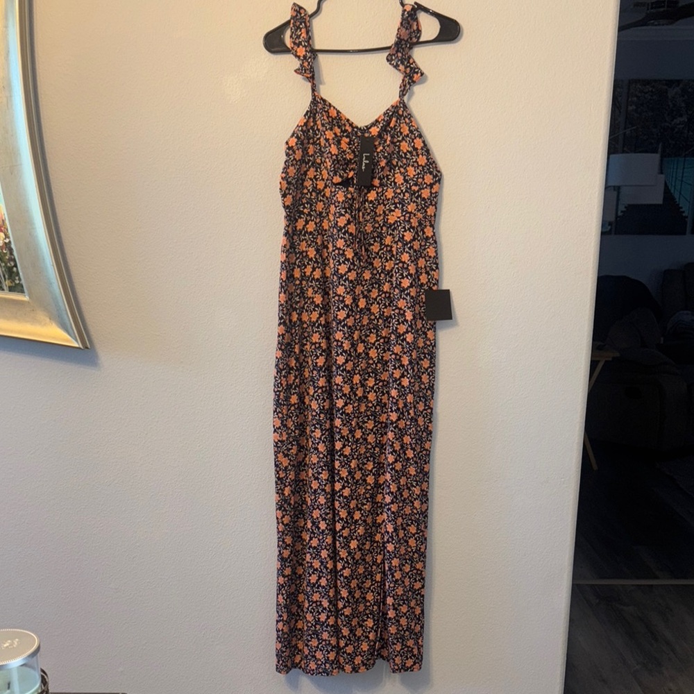 Lulu's Brown and White Ruched Tie Front Sundress